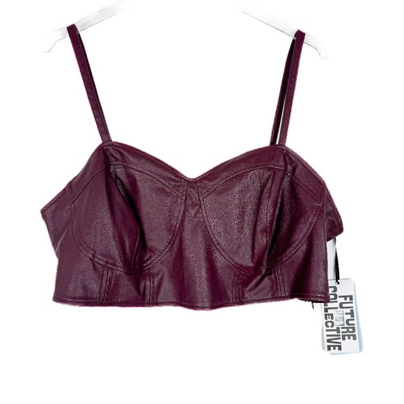 NWT Future Collective Strappy Faux Leather Tiny Top Crop Berry Plus Size 1X NEW - Picture 2 of 10
